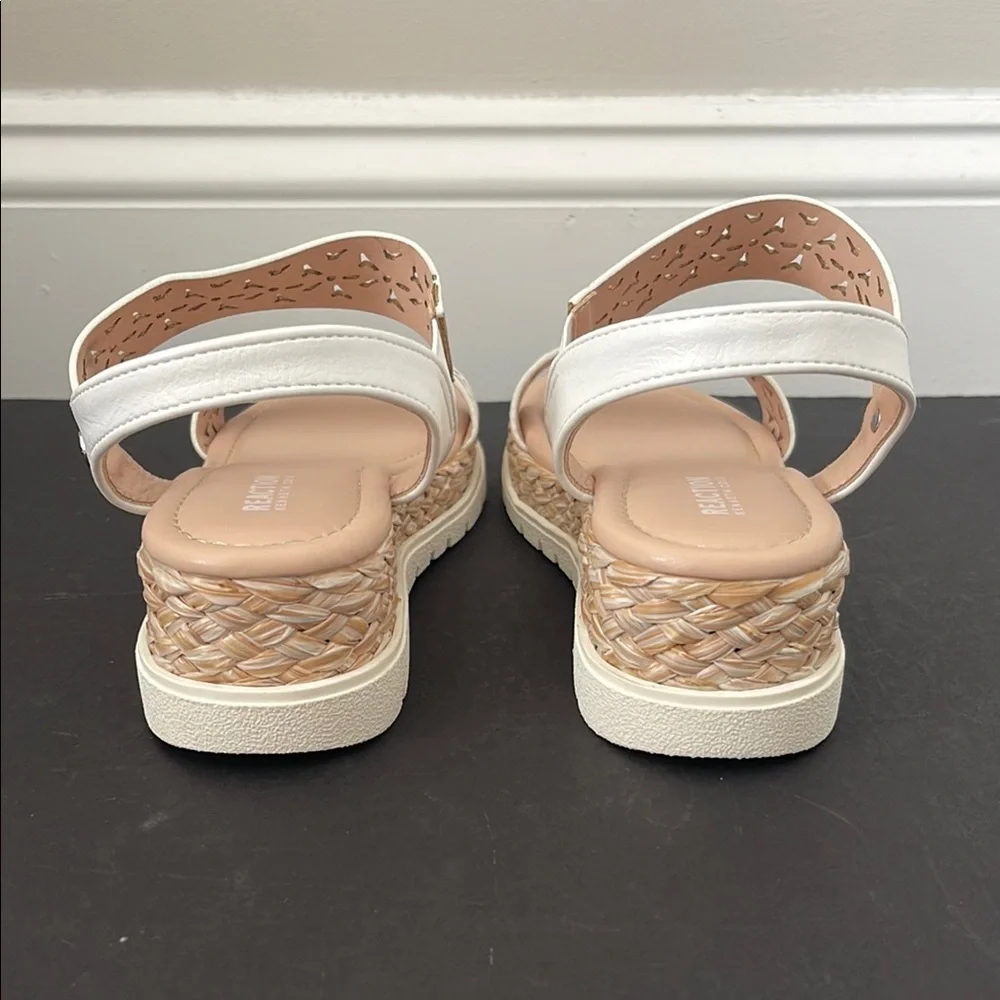 NWT Reaction Kenneth Cole Big Kids White Laser-Cut Slingback Platform Sandals 5